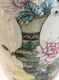 A Chinese famille rose 'Meng Mu San Qian 孟母三遷' and 'Antiquities' vase, signed Ye Yichun 葉宜春, dated 1923