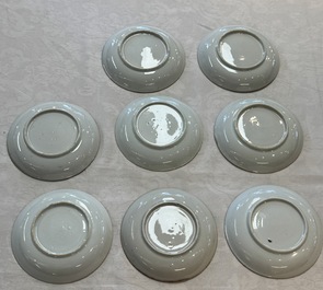 Eight sets of Chinese famille rose cups and saucers with floral design, Qianlong