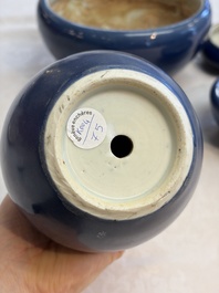 Four Chinese sacrificial blue-glazed wares, Qianlong mark, 18/19th C.