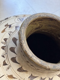 A large Chinese Cizhou ware slip-glazed wine jar, Ming