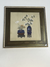 Chinese school: a set of three 'Floral Arrangements' paintings, ink and colour on silk, Republic