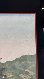 Kawahara Keiga 川原慶賀 (Japan, 1786-1860): 'Two Dutch Vessels Anchored off Nagasaki Bay', gouache on silk, seal mark, 19th C.