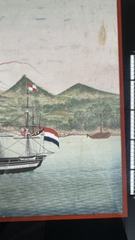 Kawahara Keiga 川原慶賀 (Japan, 1786-1860): 'Two Dutch Vessels Anchored off Deshima Harbour', gouache on silk, seal mark, 19th C.