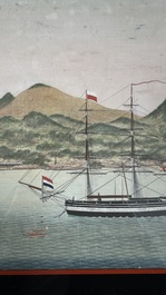 Kawahara Keiga 川原慶賀 (Japan, 1786-1860): 'Two Dutch Vessels Anchored off Deshima Harbour', gouache on silk, seal mark, 19th C.