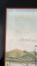 Kawahara Keiga 川原慶賀 (Japan, 1786-1860): 'Two Dutch Vessels Anchored off Deshima Harbour', gouache on silk, seal mark, 19th C.