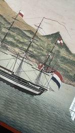 Kawahara Keiga 川原慶賀 (Japan, 1786-1860): 'Two Dutch Vessels Anchored off Deshima Harbour', gouache on silk, seal mark, 19th C.