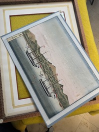 Kawahara Keiga 川原慶賀 (Japan, 1786-1860): 'Two Dutch Vessels Anchored off Deshima Harbour', gouache on silk, seal mark, 19th C.