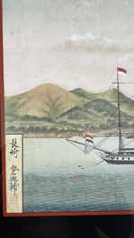 Kawahara Keiga 川原慶賀 (Japan, 1786-1860): 'Two Dutch Vessels Anchored off Deshima Harbour', gouache on silk, seal mark, 19th C.