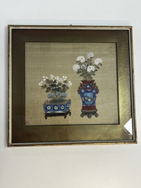 Chinese school: a set of three 'Floral Arrangements' paintings, ink and colour on silk, Republic