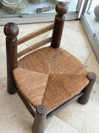 A pair of chairs in oak and straw, attributed to Charles Dudouyt, France, mid 20th C.