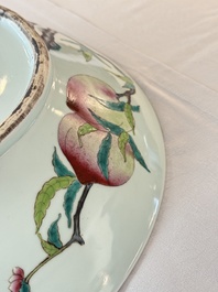 A large Chinese famille rose 'Nine Peaches' dish, Qianlong mark, 20th C.