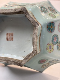 A Chinese turquoise-glazed Guanyin, a white-glazed bottle vase and a blue and white jar, 19th C.