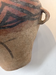 A Chinese painted pottery jar with geometric design, Neolithic period, Majiayao culture, 3rd millennium B.C.