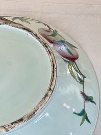 A large Chinese famille rose 'Nine Peaches' dish, Qianlong mark, 20th C.