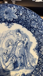 A pair of fine large blue and white Dutch Delft biblical subject dishes, dated 1781