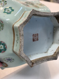 A Chinese turquoise-glazed Guanyin, a white-glazed bottle vase and a blue and white jar, 19th C.