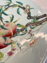 A large Chinese famille rose 'Nine Peaches' dish, Qianlong mark, 20th C.