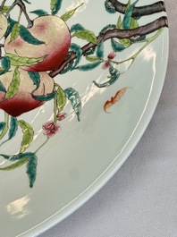 A large Chinese famille rose 'Nine Peaches' dish, Qianlong mark, 20th C.