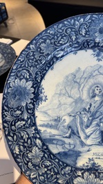 A pair of fine large blue and white Dutch Delft biblical subject dishes, dated 1781