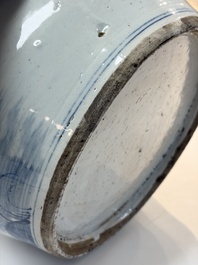 A Chinese turquoise-glazed Guanyin, a white-glazed bottle vase and a blue and white jar, 19th C.