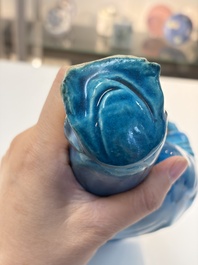 A Chinese turquoise-glazed Guanyin, a white-glazed bottle vase and a blue and white jar, 19th C.