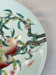 A large Chinese famille rose 'Nine Peaches' dish, Qianlong mark, 20th C.