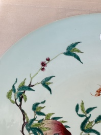 A large Chinese famille rose 'Nine Peaches' dish, Qianlong mark, 20th C.