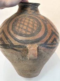 A Chinese painted pottery jar with geometric design, Neolithic period, Majiayao culture, 3rd millennium B.C.