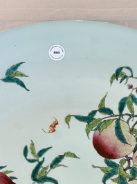 A large Chinese famille rose 'Nine Peaches' dish, Qianlong mark, 20th C.