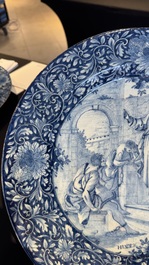 A pair of fine large blue and white Dutch Delft biblical subject dishes, dated 1781