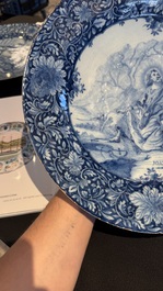 A pair of fine large blue and white Dutch Delft biblical subject dishes, dated 1781