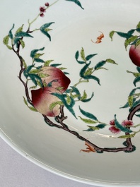 A large Chinese famille rose 'Nine Peaches' dish, Qianlong mark, 20th C.