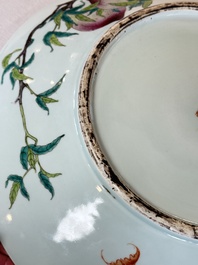 A large Chinese famille rose 'Nine Peaches' dish, Qianlong mark, 20th C.