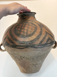 A Chinese painted pottery jar with geometric design, Neolithic period, Majiayao culture, 3rd millennium B.C.
