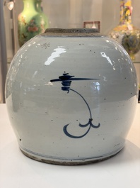 A Chinese turquoise-glazed Guanyin, a white-glazed bottle vase and a blue and white jar, 19th C.