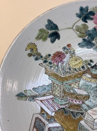 A Chinese famille rose 'Antiquities' dish, Tongzhi mark, 19/20th C.