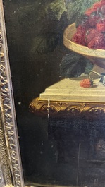 Jean-Baptiste Robie (1821-1910): 'Still Life with Roses and Wild Strawberries', oil on canvas, signed and dated 1863
