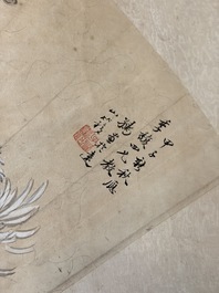 Chinese school: a framed painted fan with flowers, ink and colour on paper, dated 1924