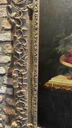 Jean-Baptiste Robie (1821-1910): 'Still Life with Roses and Wild Strawberries', oil on canvas, signed and dated 1863