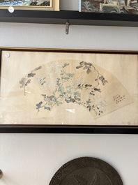 Chinese school: a framed painted fan with flowers, ink and colour on paper, dated 1924