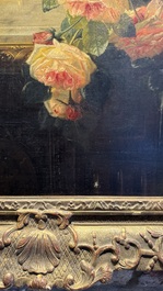 Jean-Baptiste Robie (1821-1910): 'Still Life with Roses and Wild Strawberries', oil on canvas, signed and dated 1863
