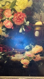 Jean-Baptiste Robie (1821-1910): 'Still Life with Roses and Wild Strawberries', oil on canvas, signed and dated 1863