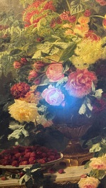 Jean-Baptiste Robie (1821-1910): 'Still Life with Roses and Wild Strawberries', oil on canvas, signed and dated 1863