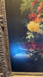 Jean-Baptiste Robie (1821-1910): 'Still Life with Roses and Wild Strawberries', oil on canvas, signed and dated 1863