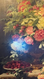 Jean-Baptiste Robie (1821-1910): 'Still Life with Roses and Wild Strawberries', oil on canvas, signed and dated 1863
