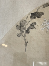 Chinese school: a framed painted fan with flowers, ink and colour on paper, dated 1924