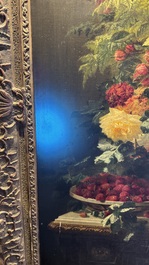 Jean-Baptiste Robie (1821-1910): 'Still Life with Roses and Wild Strawberries', oil on canvas, signed and dated 1863