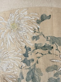 Chinese school: a framed painted fan with flowers, ink and colour on paper, dated 1924