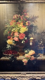 Jean-Baptiste Robie (1821-1910): 'Still Life with Roses and Wild Strawberries', oil on canvas, signed and dated 1863