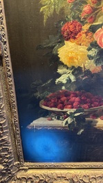 Jean-Baptiste Robie (1821-1910): 'Still Life with Roses and Wild Strawberries', oil on canvas, signed and dated 1863